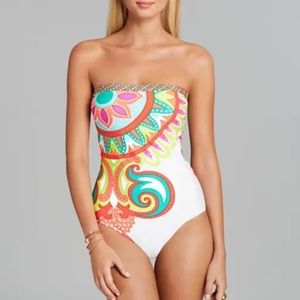 Trina Turk • Multicolor Carnival One-Piece Bandeau Swimsuit Bathing Suit, Size 4